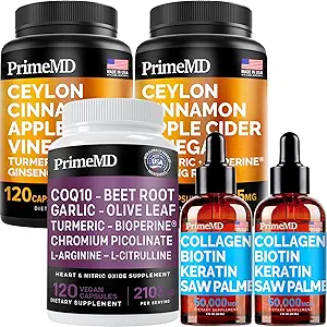 Liquid Collagen Biotin (2pk), Ceylon Cinnamon (2pk), and Nitric Oxide (1pk) Supplement Bundle - Potent Vitamins for Hair, Skin, Nails, Heart, Metabolism, & Lipid Support - Non-GMO, Vegan, Gluten-Free