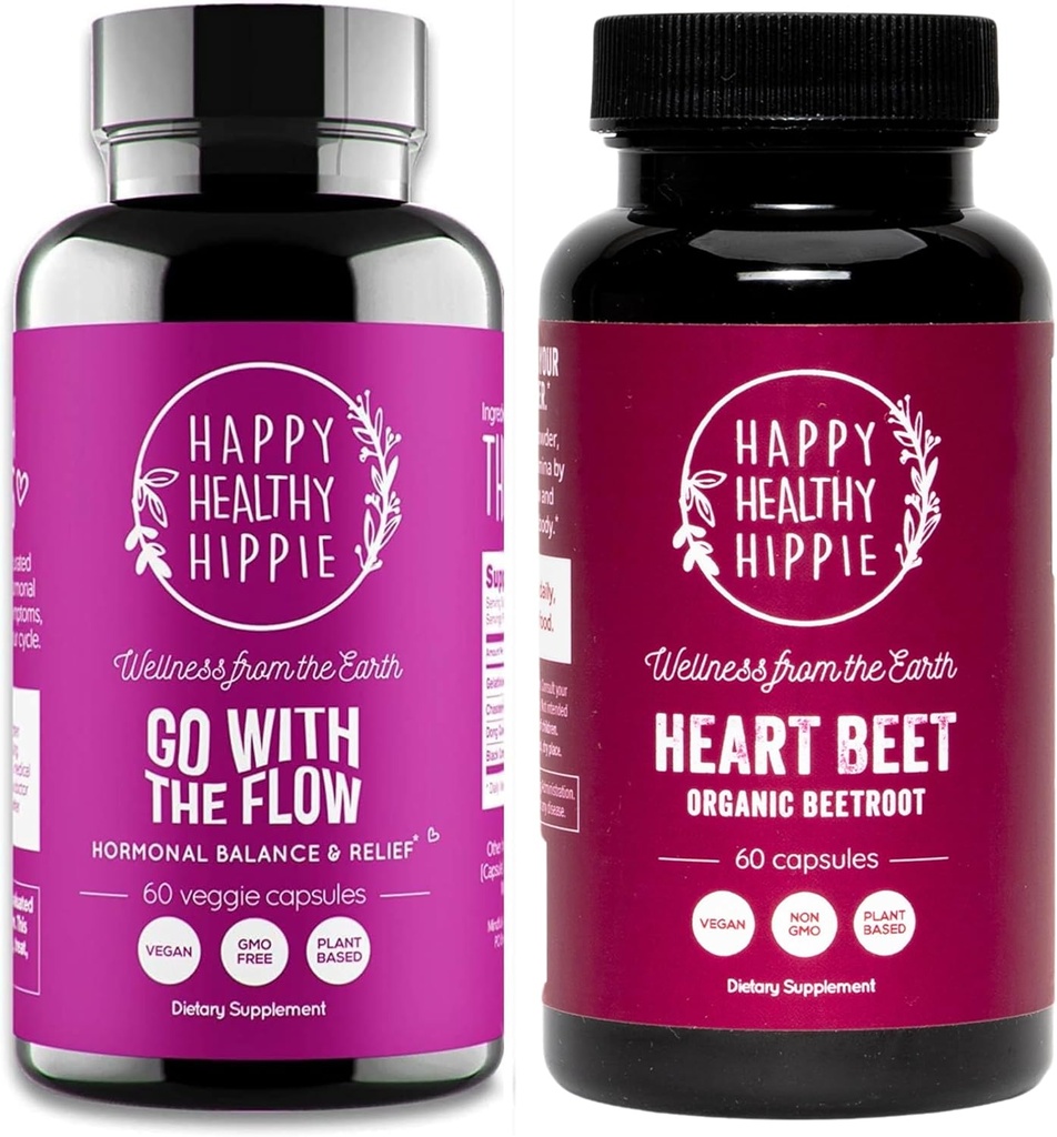 Mutlu Sağlıklı Hippie Go with The Flow Hormon Balance Supplement (60ct) & Organik Arıtroot Capsules (60ct)