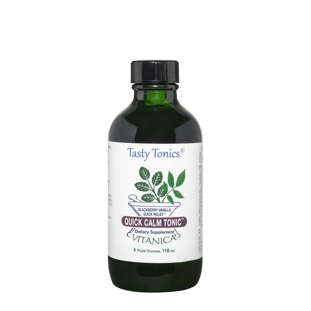 Vitanica Quick Calm Tonic - Stres Desteği Tamam - Lavender, Valerian Root, Kava Root & Passionflower Herb - BlackBerry Vanilla - Pro Logo - 4 Fl Oz (118 mL)