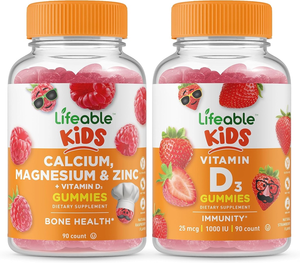 Lifeable Food Magnezyum & çinko Kids + Vitamin D Kids, Gummies Sche - Great Tasting, Vitamin Supplement, Gluten Free, GMO Free, Chewable Gummy