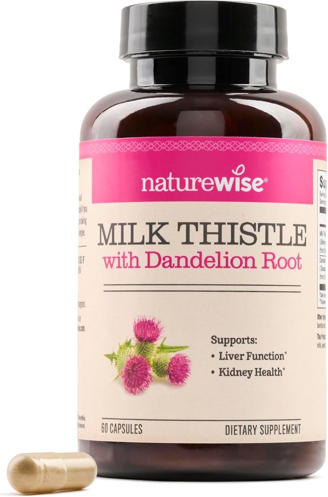 NatureWise Milk Thistle with Dandelion Root - Silymarin - Αντιοξειδωτικό συμπλήρωμα υποστήριξης ήπατος & νεφρών - Vegan, μη ΓΤΟ, Χωρίς γλουτένη - 60 Count[60-Day Supply]