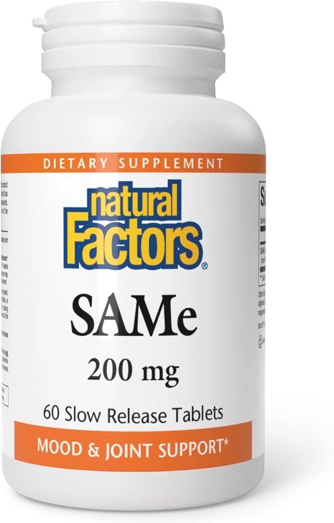 Doğal Faktörler, SAMe 200 mg, Elevate Mood'a yardım edin ve Ortak Sağlık Geliştirin, 60 tablet (60 hizmet)