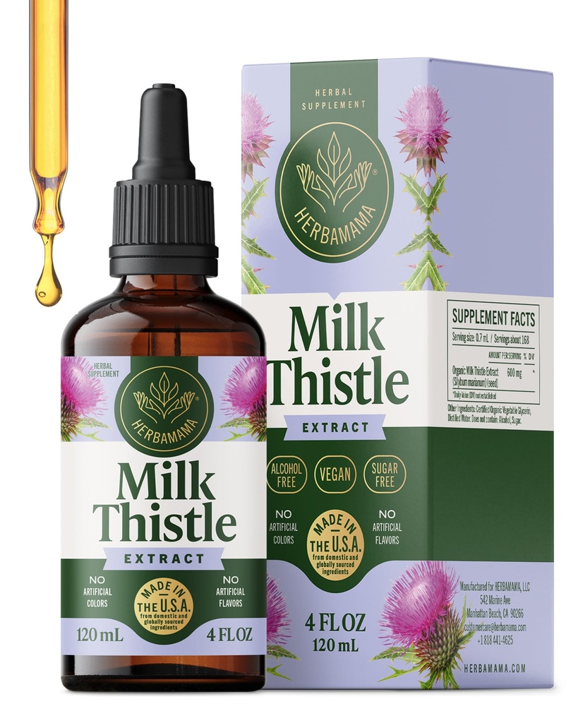 HERBAMAMA Süt Butle Supplement - Vegan Liver Milk Butle Extract Tincture - Non-GMO, Alkol & Sugar-Free Liquid Silymarin Liver Detox Drops, 56-Day Supply