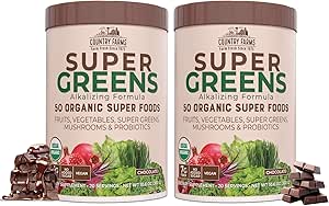 ΧΩΡΑ FARMS Super Greens Σοκολάτα Γεύση, 50 Βιολογικά Super Foods, USDA Βιολογικό Μείγμα Ποτών, Φρούτα, Λαχανικά, Super Greens, Μανιτάρια & Προβιοτικά, Υποστηρίζει την ενέργεια, 40 εξυπηρετούν, 10,6 Oz, 2 Πακέτο