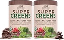ΧΩΡΑ FARMS Super Greens Σοκολάτα Γεύση, 50 Βιολογικά Super Foods, USDA Βιολογικό Μείγμα Ποτών, Φρούτα, Λαχανικά, Super Greens, Μανιτάρια & Προβιοτικά, Υποστηρίζει την ενέργεια, 40 εξυπηρετούν, 10,6 Oz, 2 Πακέτο