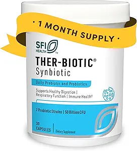 Klaire Labs SFI Health Ther-Biotic Synbiotic Prebiotics & Probiotics for Women & Men - Καθημερινή προβιοτική με χαμηλή FODMAP Prebiotic - Gut, ανοσοποιητική, αναπνευστική & πνευστική υποστήριξη υγείας (30 κάψουλες)