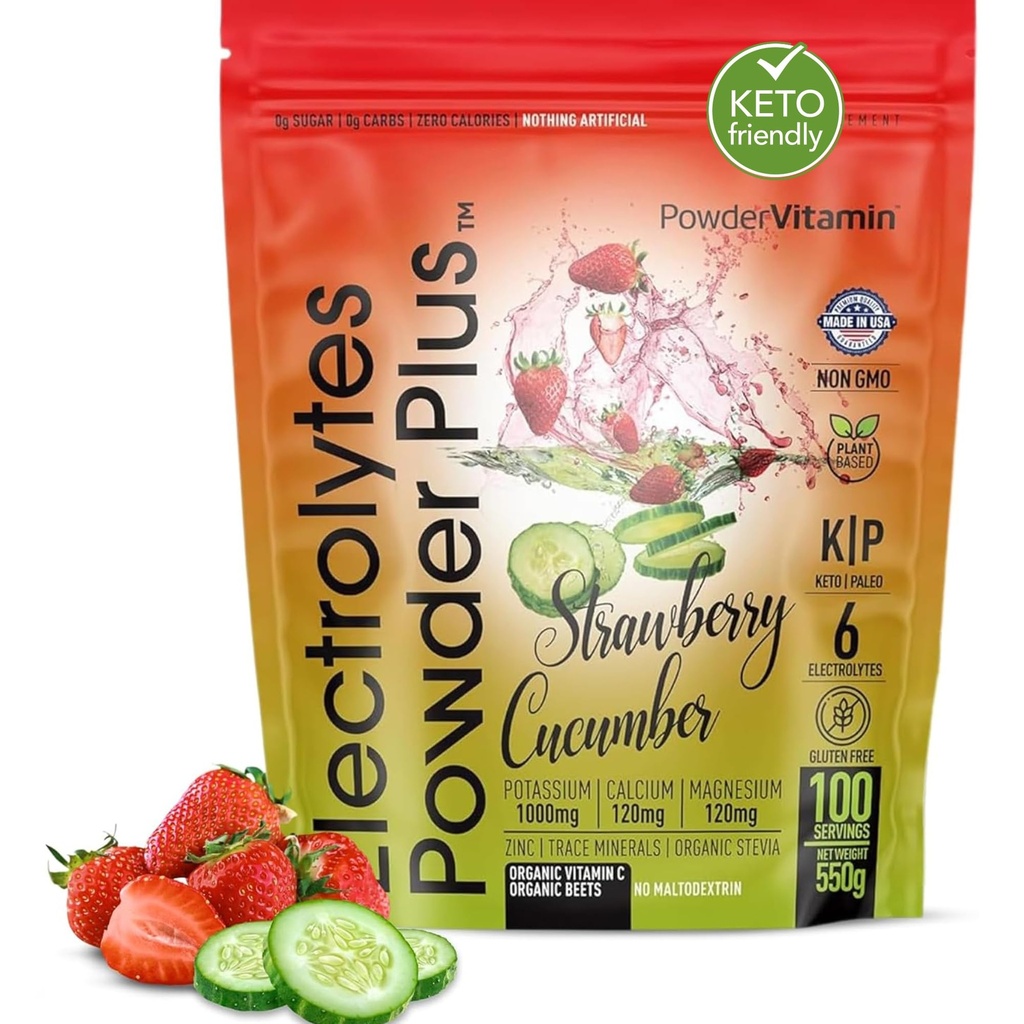 TozVitamin Electrolytes Toz Plus (100 Hizmet) Strawberry Cucumber Electrolyte Toz Zero Calorie Keto,0Sugar, No Maltodextrin,1000 mg P,120 mgba,120 mg P, Hydration Toz,120 mg