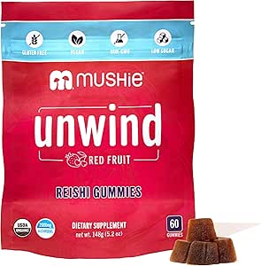 Mushie 100% Organic Reishi Mushroom Gummies - 2000mg Reishi Nootropic για χαλάρωση, ύπνο, καρδιοαγγειακή υγεία & ανοσοποιητική υποστήριξη με βιταμίνη D - Vegan, χωρίς γλουτένη - 60 Count