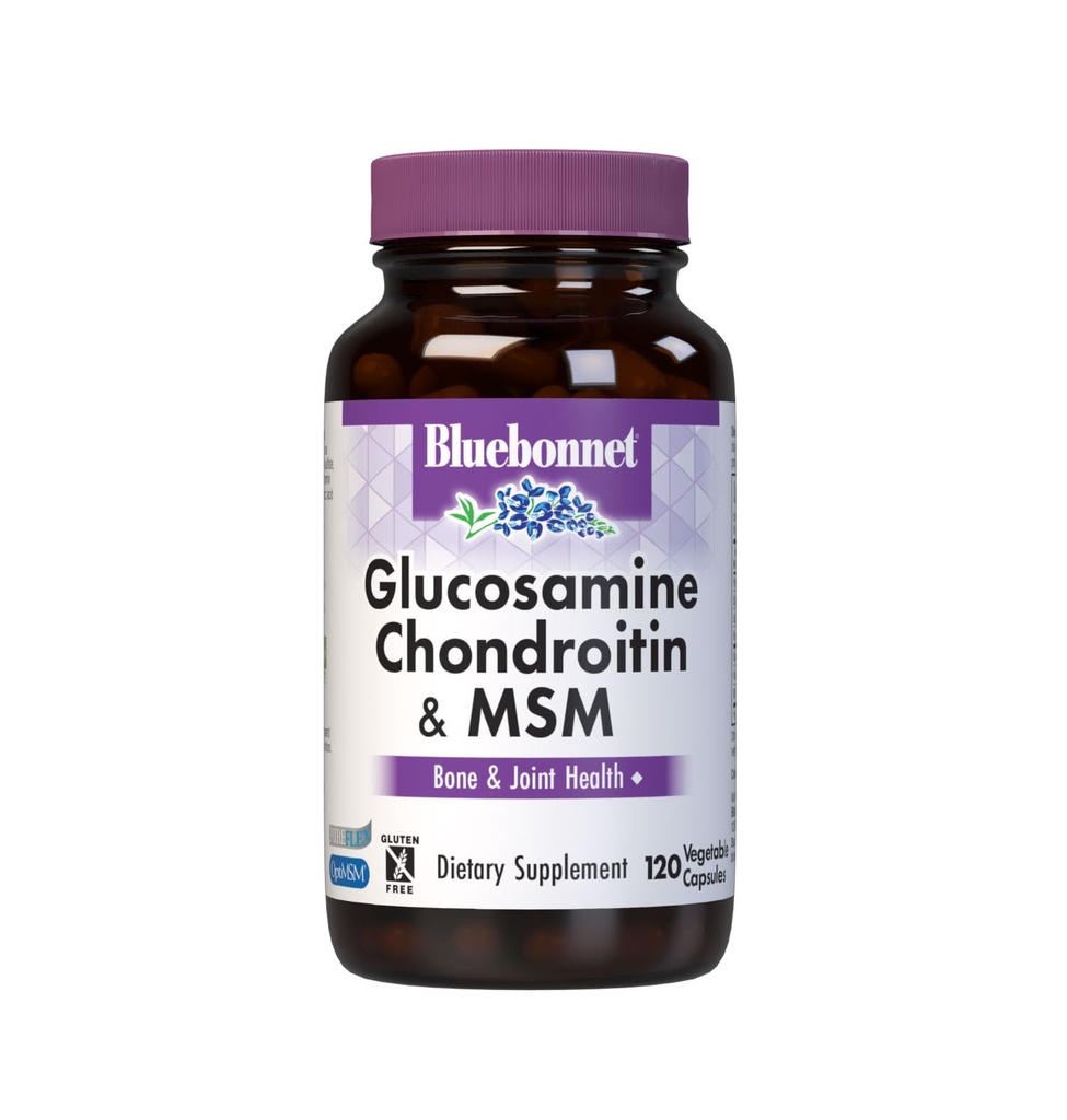 Bluebonnet Beslenme Glucosamine Chondroitin & MSM, Glucosamine, Bone & Joint Health*, Non-GMO, Gluten-Free, Soy-Free, Dairy-Free, 120 Sebze Capsules, 40 Hizmetler