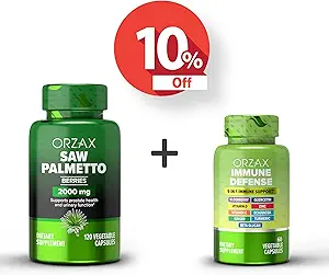 ORZAX Saw Palmetto 2000 mg 120 Vegatable Capsules ve Immune Support Supplement, 9-in-1 60 Vegatables Capsules, Sche