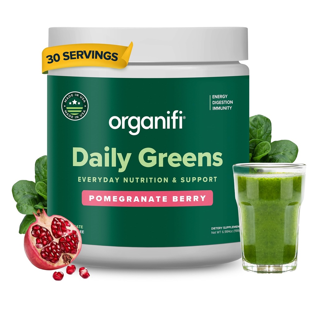 Organifi Daily Greens - Καθημερινή διατροφή και υποστήριξη - Πράσινο σκόνη για την ενέργεια, την πέψη, και την ασυλία, 30 Υπηρεσίες