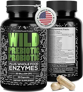 Wild Prebiyotiks and Probiyotiks with Digestive Enzymes | 20 Milyar CFU - Kadınlar ve Erkekler için 10 Strains | Gut Health & Digestion Supplements | Non-GMO Prebiyotik Fiber | 30 Count (Pack of 2)