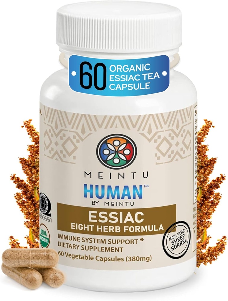 MEINTU Organic 8 Herb Essiac Κάψουλες - Advanced Ισχυρό Αντιοξειδωτικό Μείγμα για να βοηθήσει στην προώθηση της συνολικής υγείας - 100% Βιολογικό Εσιάκ Τσάι 8 Βότανο συμπλήρωμα - 60 κάψουλες