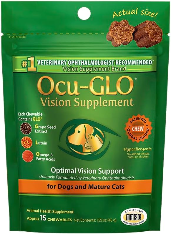 Ocu-GLO Cat & Dog Senior Supplement for Eye Support - Büyük ve Küçük Evcil Hayvan Bakımı Lutein, Omega-3 Fatty Acids, Grape Seed & Antioksisss