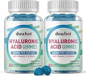 Hyaluronic Acid Gummies, Hyaluronic Acid Supplements with Vitamin C & Biotin 500006 for Skin, Saç, Nails Health, Ortaklar Kadınlar ve Erkekler için Tamamlar, Low Sugar, Vegan, Non-GMO, 60 Counts