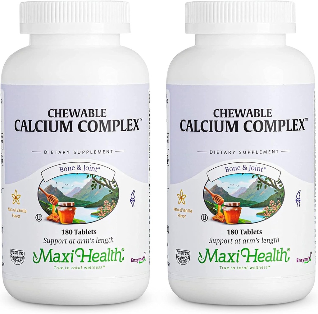 Maxi Health Chewable Calcium Complex – Βιταμίνη Vanilla Flavor D3 και Μασώμενα Μαγνήσιο για να βοηθήσει την υποστήριξη των οστών – Cosher Μαγνήσιο και συμπλήρωμα ασβεστίου για γυναίκες και άνδρες (180 Count, Pack of 2)