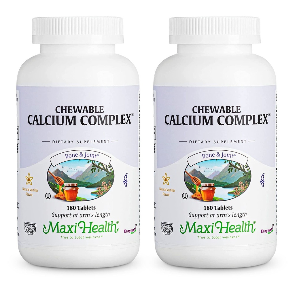 Maxi Health Chewable Calcium Complex – Βιταμίνη Vanilla Flavor D3 και Μασώμενα Μαγνήσιο για να βοηθήσει την υποστήριξη των οστών – Cosher Μαγνήσιο και συμπλήρωμα ασβεστίου για γυναίκες και άνδρες (180 Count, Pack of 2)