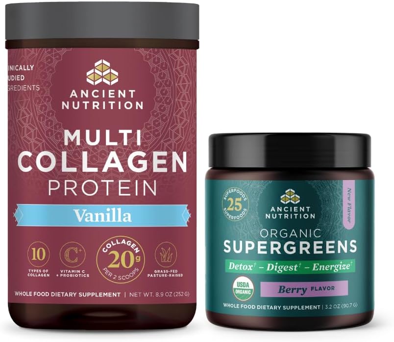 Eski Beslenme Multi Collagen Protein Toz, Vanilla, 24 Hizmet + Organik Supergreens Toz, Berry, 12 Hizmet