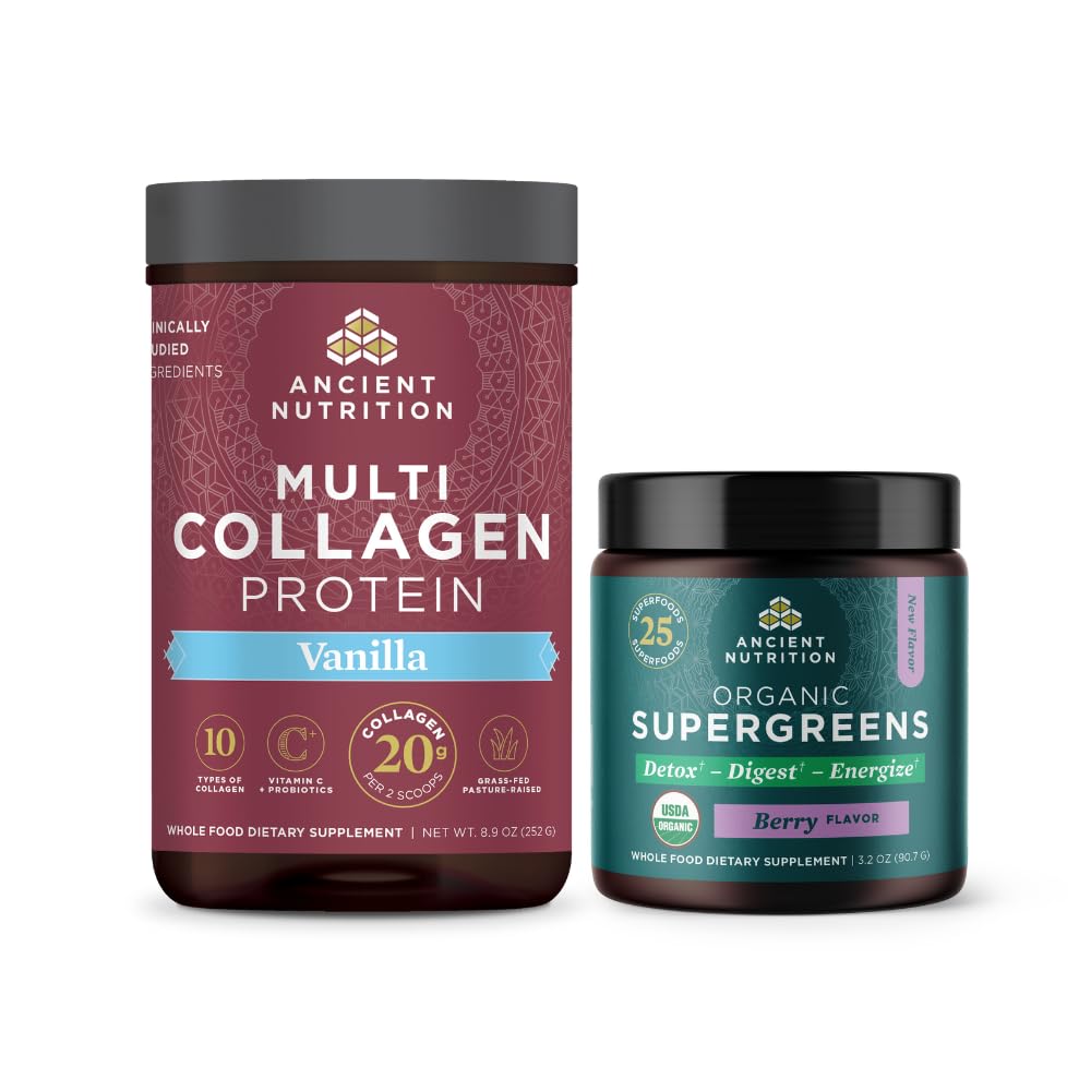 Eski Beslenme Multi Collagen Protein Toz, Vanilla, 24 Hizmet + Organik Supergreens Toz, Berry, 12 Hizmet