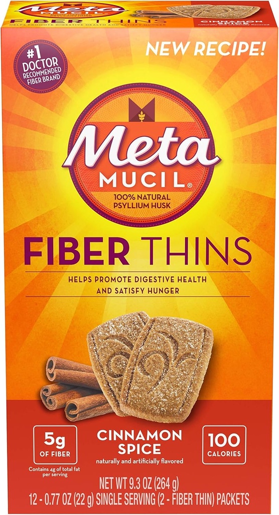 Metamucil Fiber Thins Μέγεθος 12 κόμης των 2 Crisps 9,3 ουγγιά (Πακέτο Value των 6)