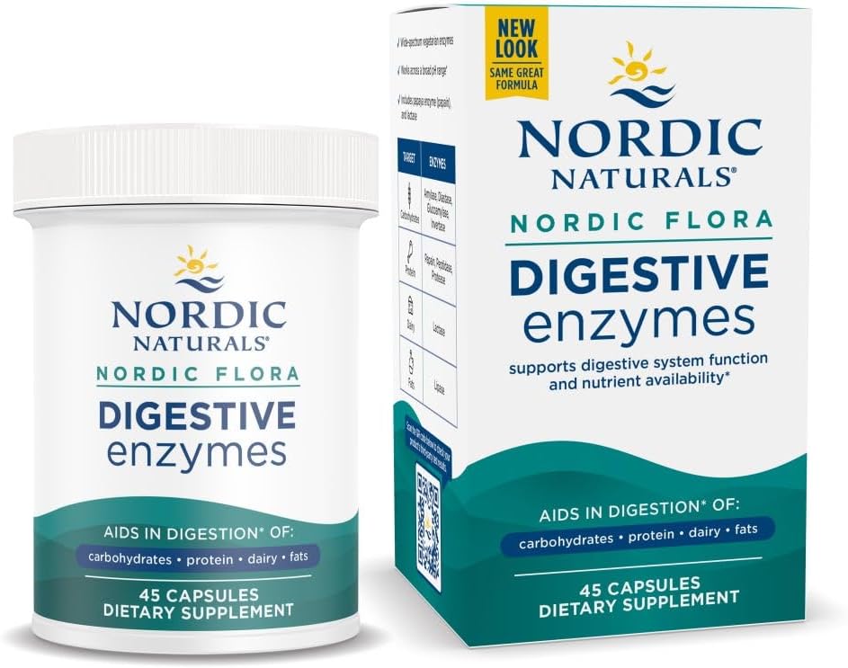 Nordic Naturals Nordic Flora Digestive Enzymes - 45 Capsules - Digestive Function, Optimizes Nutrient Availability - Non-GMO - 45 Hizmet