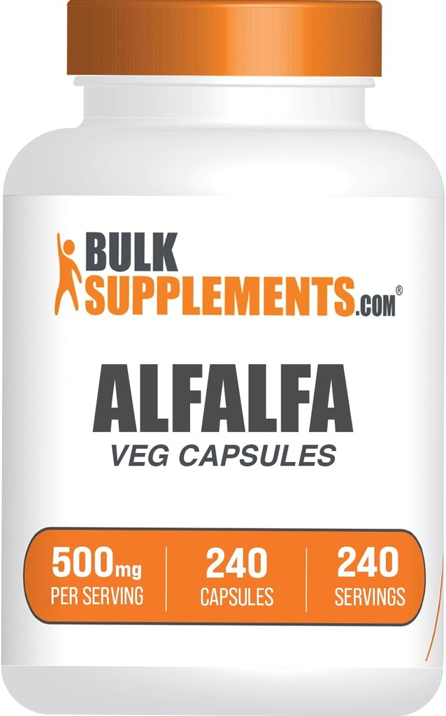 BulkSupplements.com Alfalfa Extract Capsules - Alfalfa Supplement, Green Superfood Supplement, Alfalfa Capsules - Gluten Free, 1 Capsule per Service, 240 Veg Capsules (Pack of 1)