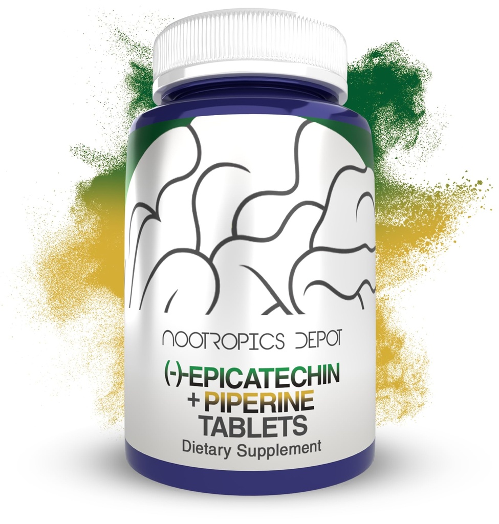 Nootropics Depot Epicatechin Tabletler | 200 mg (-)-Epicatechin + 6 mg Piperine for Bioavailability | Yeşil Çay Ekstraksiyonu | Kar Mass, Cardiovascular Health, and Energy | 90 Kont