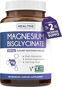 Yüksek Aborpsiyon Magnezyum Bisglycinate Capsules - Klinik olarak Buffered ve Chelated Magnezyum Supplement - Lab ile 1 Günlük Vegan Kapsülü Doğrulandı 200 mg (2 Ay Supply)