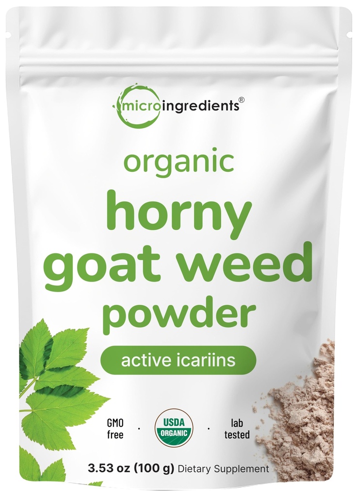 En Güçlü Organik Saf Horny Goat, Erkekler ve Kadınlar için Active Icariins, 100 Grams, Organik Epimedim Toz Enerji ve Immune System Alert, Filler Free ve Vegan Dostu Dostu Dostu Dostum