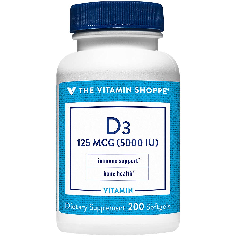 Shoppe Vitamin D3 5000IU Softgel, Bone & Immune Health, Hücresel Büyüme ve Mikrobiyal Abpsiyon, Gluten Free & Once Daily Formula (200 Softgels)