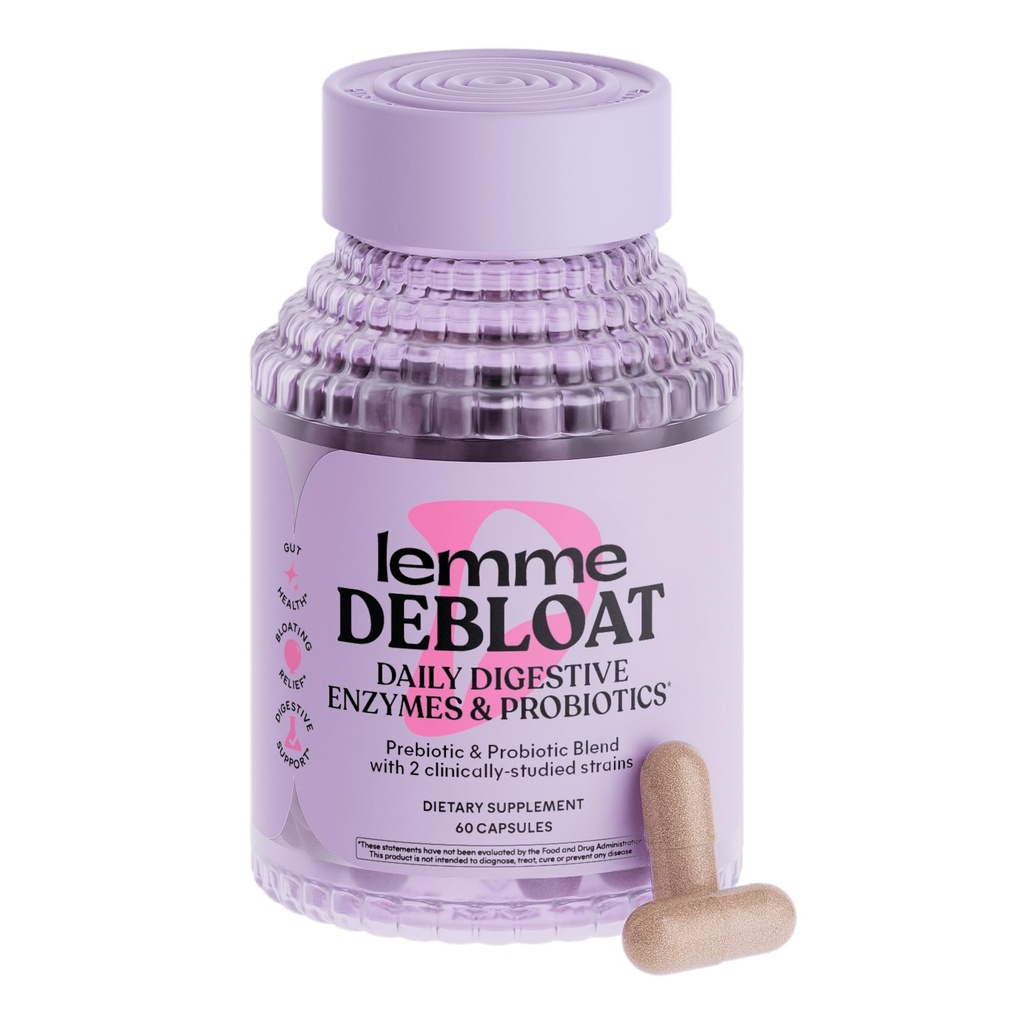 Lemme Debloat 3-in-1 Prebiyotik, Probiyotik & Digestive Enzyme Capsules for Bloating & Gas Relief - 2 Klinik olarak Studied Probiyotiks w/5 Digestive Enzymes to improve Digestion, Women & Men, (60 Count)