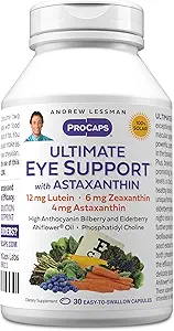 ANDREW LESSMAN Ultimate Eye Support with Astaxanthin 30 Softgels - 12mg Lutein, 6mg Zeaxanthin, 4mg Astaxanthin, Bilberry. Βασικά θρεπτικά συστατικά για την υποστήριξη της υγείας των ματιών, την προώθηση της υγιούς όρασης. Χωρίς πρόσθετα