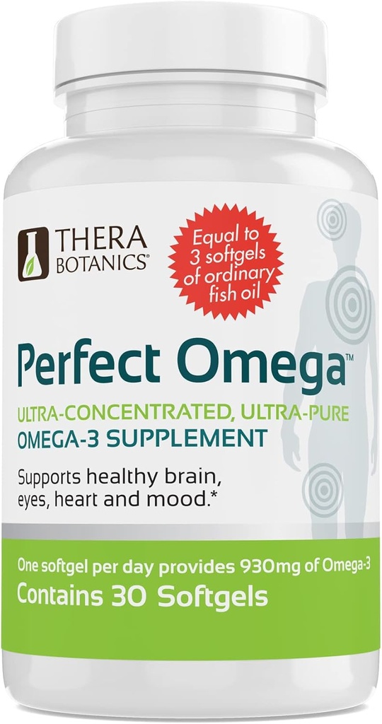 Therabotanics Perfect Omega Fish Oil Supplement EPA & DHA – High Abors, Tempd Omega 3 for Heart, Brain, Eye, & Metabolic Health - Alaskan Fish Oil Softgels - 30 Count (Pack of 1)