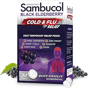 Sambucol Cold ve Flu Relief Tabletleri - Homeopathic Cold Medicine, Remedy for Yetişkinler, Black Elderberry for Colds, çinko Remedy - 30 Count