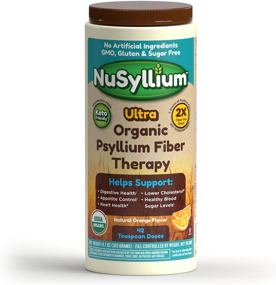 NuSyllium Ultra Psyllium Husk Powder, USDA Organic, 10.7 Oz, Sugar Free Keto-Friendly Fiber Supplement, Promotes Digestive Health* Orange, 42 Services
