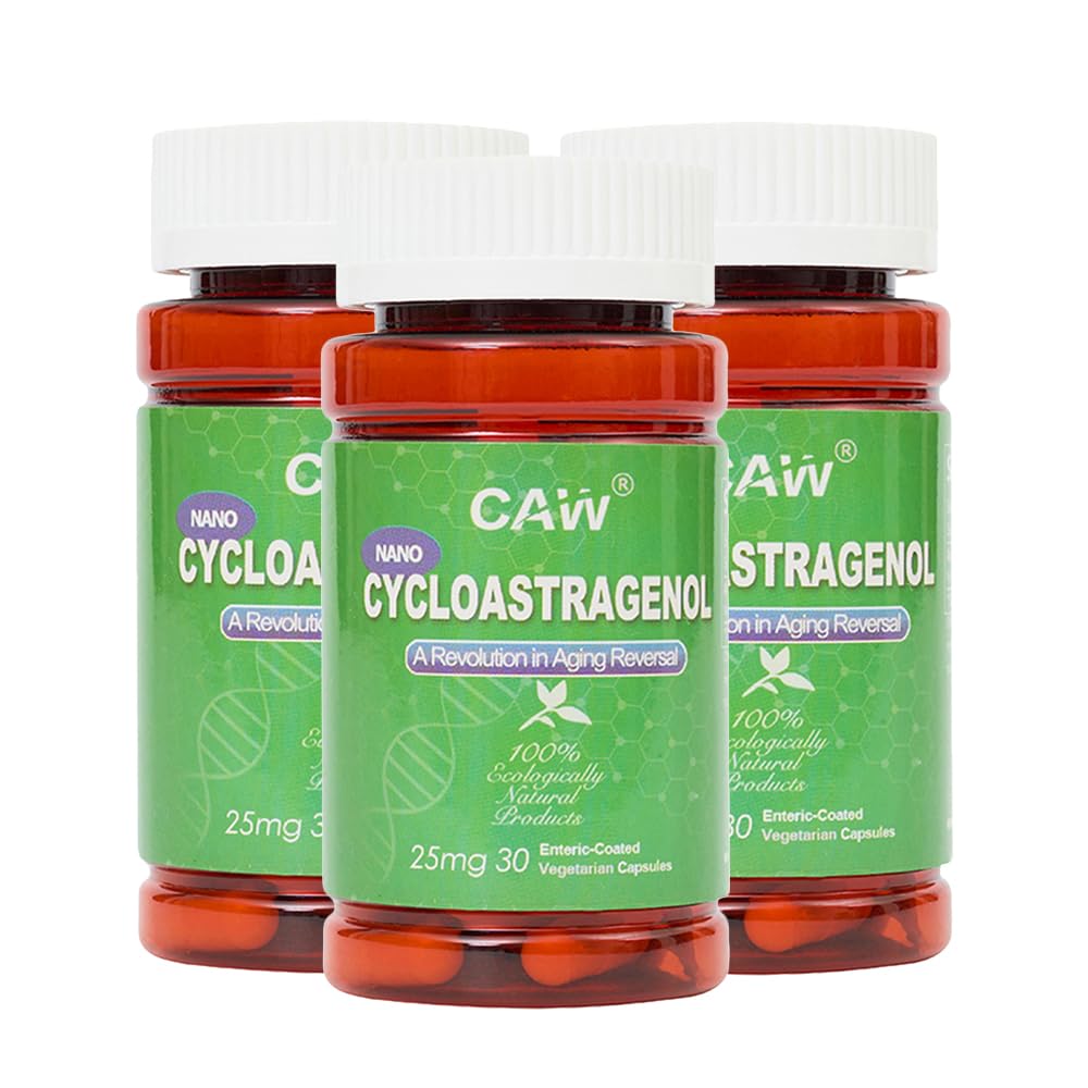 CAW Nano Cycloastragenol 25Mg | Telomerase Activation DNA Repair | Better Absorption Immunity Boost | 30 Enteric-Coated Vegetarian Capsules (3 Bottles)