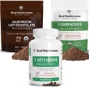 Real Mushrooms Hot Chocolate Mix (15srv), 5 Defenders Ekstra Toz (45srv), & 5 Defenders Supplements (90ct) Gluten-Free, Non-GMO, Vegan