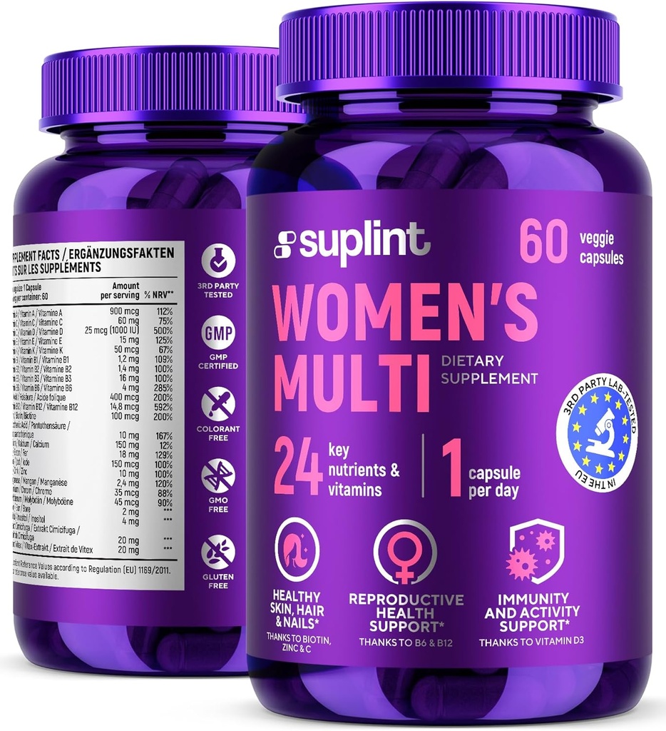 Kadınlar için Multivitamin Supplement | Vitamin A, C, D, E, B12, çinko & More | Saç, Skin & Nail Güzellik Vitaminleri | Reproductive, Activity & Immune Support Supplement | 60 Capsules
