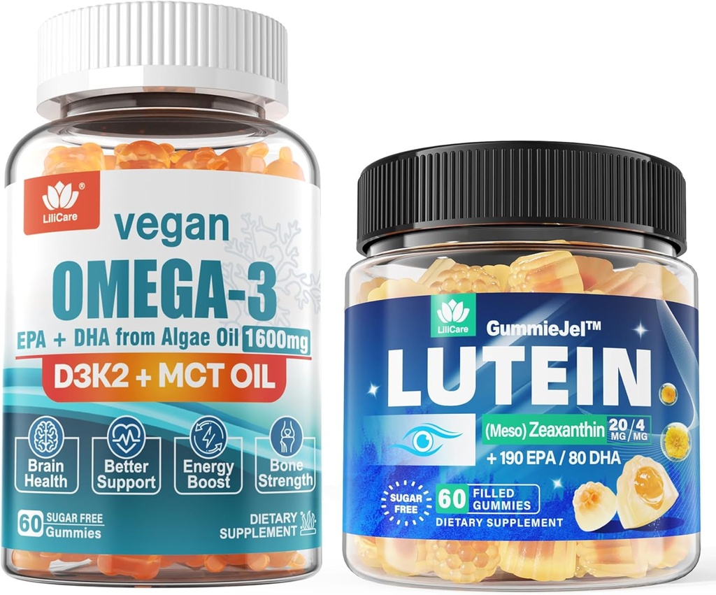 Sugar Free Lutein 20 mg 40 mg & Vegan Omega3 Gummies 1280mg
