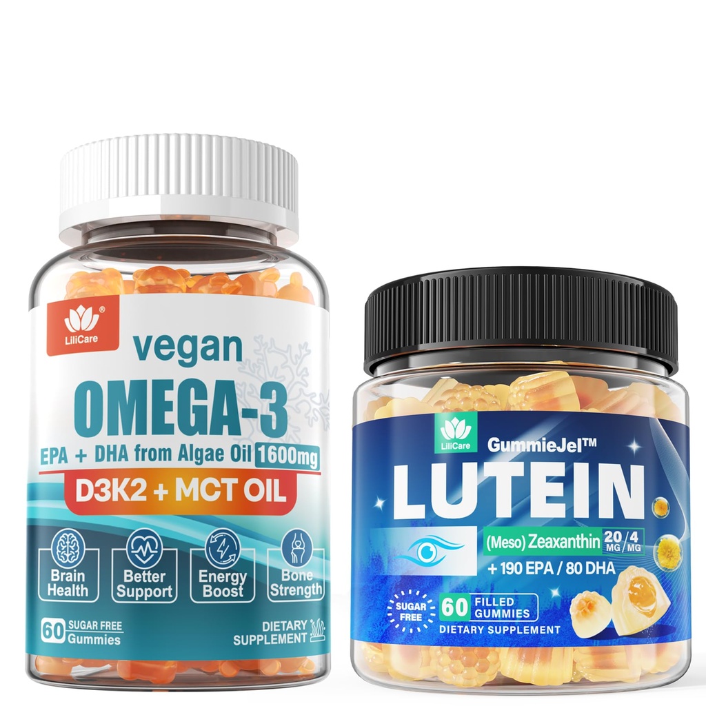 Sugar Free Lutein 20 mg 40 mg & Vegan Omega3 Gummies 1280mg