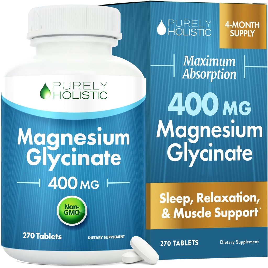 Μαγνήσιο Γλυκινικό 400mg - 270 Δισκία Μαγνησίου (όχι Κάψουλες) - 400 mg Στοιχειώδες Μαγνήσιο - Εξαιρετικά Βιοδιαθέσιμο - Vegan and Vegetarian - για Βελτιωμένο Ύπνο, Αγχωτικό Ανάγλυφο & Άμυνα Cramp