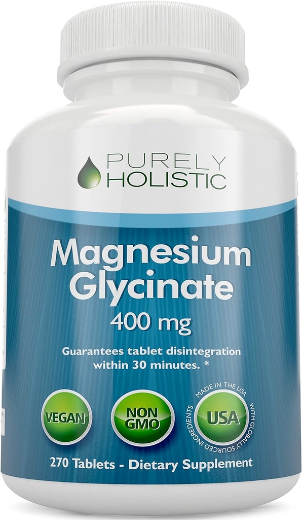 Magnezyum Glycinate 400 mg - 270 Tablet Magnezyum (not Capsules) - 400 mg Elemental Magnezyum - Yüksek Biyo kullanılabilir - Vegan ve Vegetarian - Geliştirilmiş Uyku için, Stres Yardım & Cramp Savunması