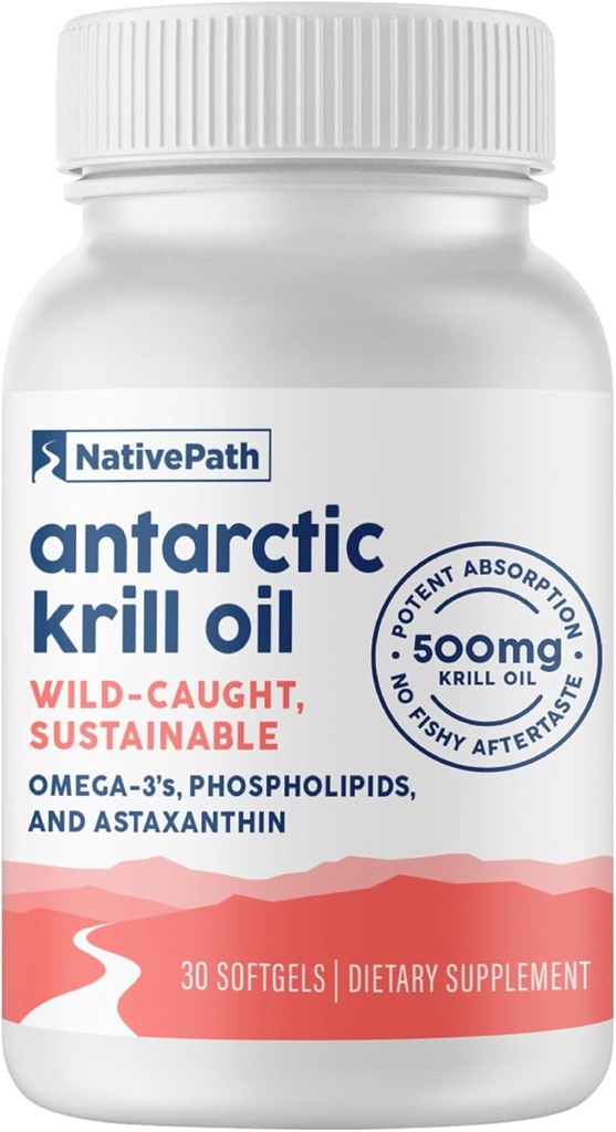 NativePath Wild-Caught Ανταρκτικής Krill Oil 500mg - Premium Ασταξανθίνη 200mcg Φωσφολιπίδια-Bound Omega-3 EPA DHA - Καθαρή φόρμουλα GMP Certified Third Party Tested - 30 Softgels
