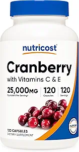 Nutricost Cranberry 25.000 mg (120 Hizmet) Vitamin C ve Vitamin E vitamini ile 2 Şişe