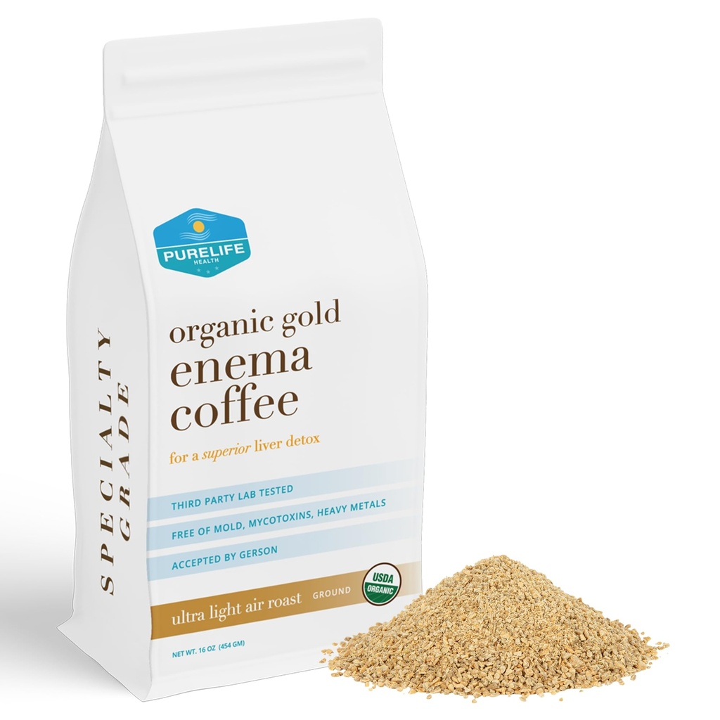 Purelife Enema Kahve - 1 Lb Organik Ultra LIght "Gold" Enema Coffee- Third Party Lab Tested -Contaminant Free - Specialty Grade Pre-Ground - Gerson, Superior Liver Detoxification için kabul edildi