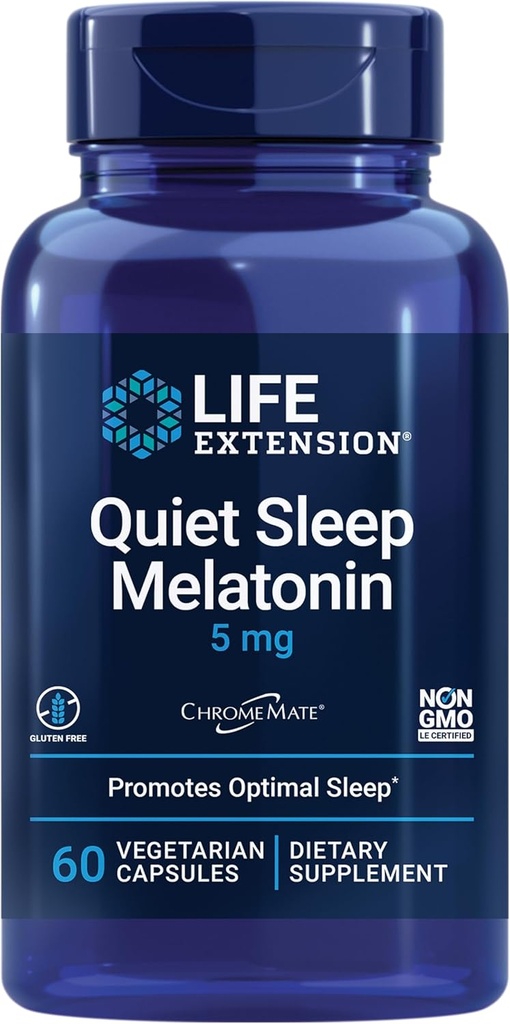 Life Extension Quiet Sleep Melatonin, 5 mg, Güçlü Uyku Desteği, Sağlıklı sirdian Rhythms, Hücre Savunması, Gluten-Free, Non-GMO, Vegetarian, 60 Capsules