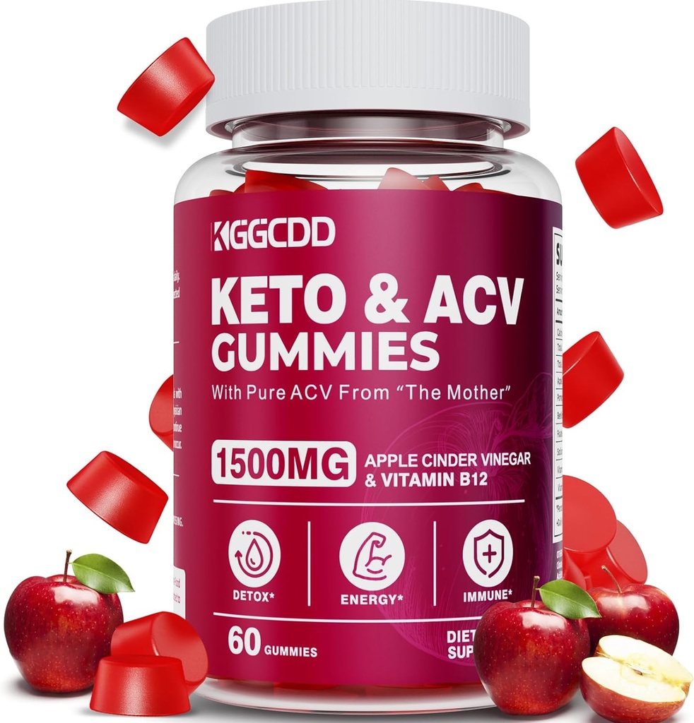 Keto ACV Gummies Advanced Kilo - L0s-,-Che Gummy Supplement for Women and Men, 1500MG Apple Cider Vinegar & Vitamin B12, Vegan & Non-GMO, Detox & Cleanse, Low-Carb, 60