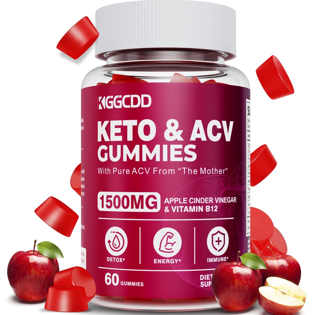Keto ACV Gummies Advanced Weight Loss, Keto Gummy Supplement for Women and Men, with 1500MG Apple Cider Vinegar & Vitamin B12, Vegan & Non-GMO, Detox & Cleanse, Low-Carb, 60 Count