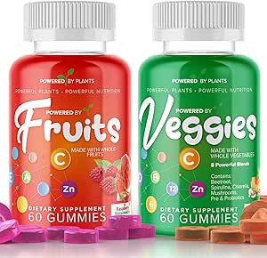 Yetişkinler için meyve ve Veggie Gummies - Doğal Superfood with Vitamins, Minerals, & Antioksis - Meyve ve Veggies Supplement - Santraller, 2 Paket, 60 Gummies Her, 30-Day Supply