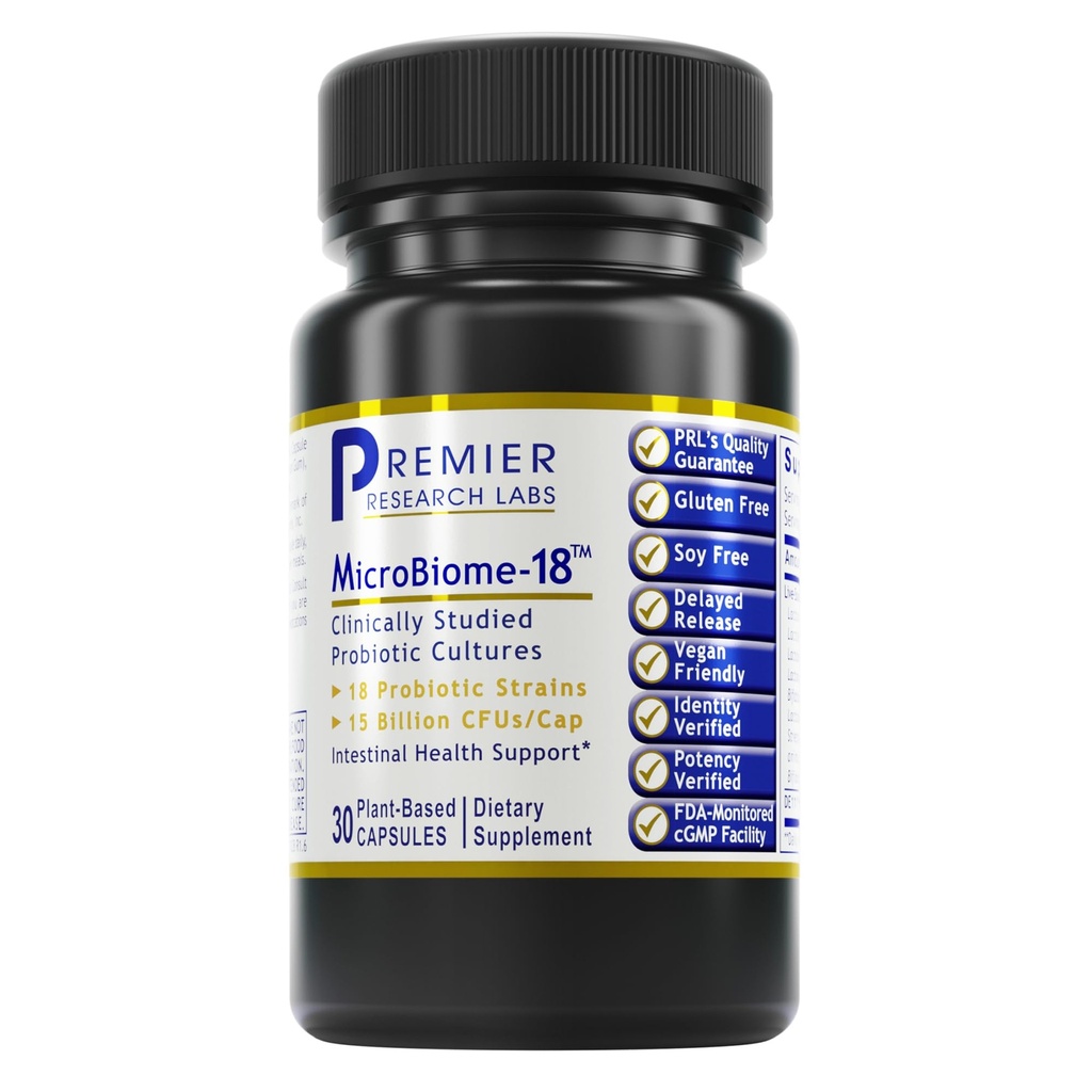 Premier Research Labs MicroBiome-18 - Digestive Health, Probiyotiks with Lactobacillus Acidofilius for Women and Men, Reuteri for Health Gut Microbiome - 30 Vegetarian Capsules
